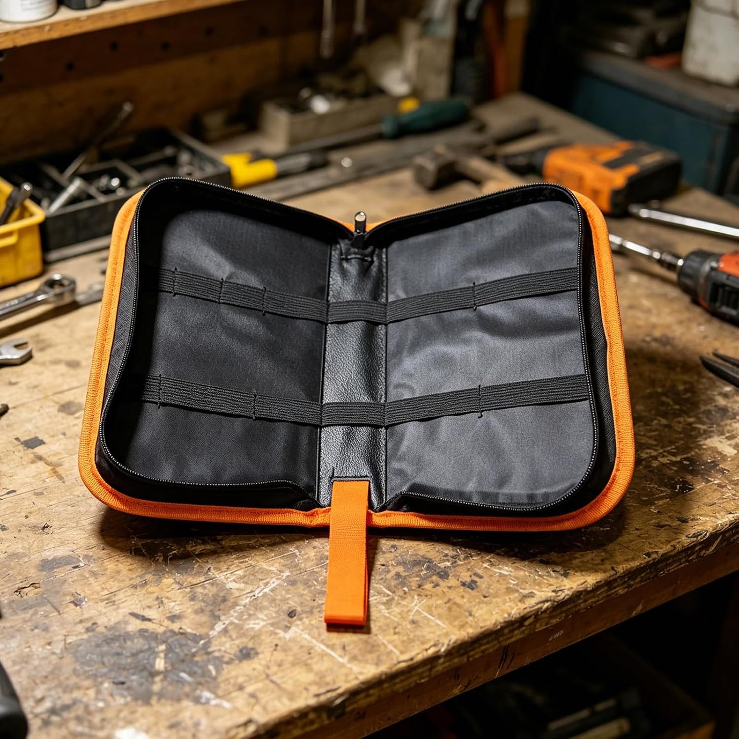  À Outils à Main Avec Fermeture à Glissière Et Panneaux Intérieurs Divisés, Pochette De Rangement à Bordure Noire Pour Atelier, Garage Et Réparations à Domicile, Pochette à Rouleaux D ' Outils, Petit