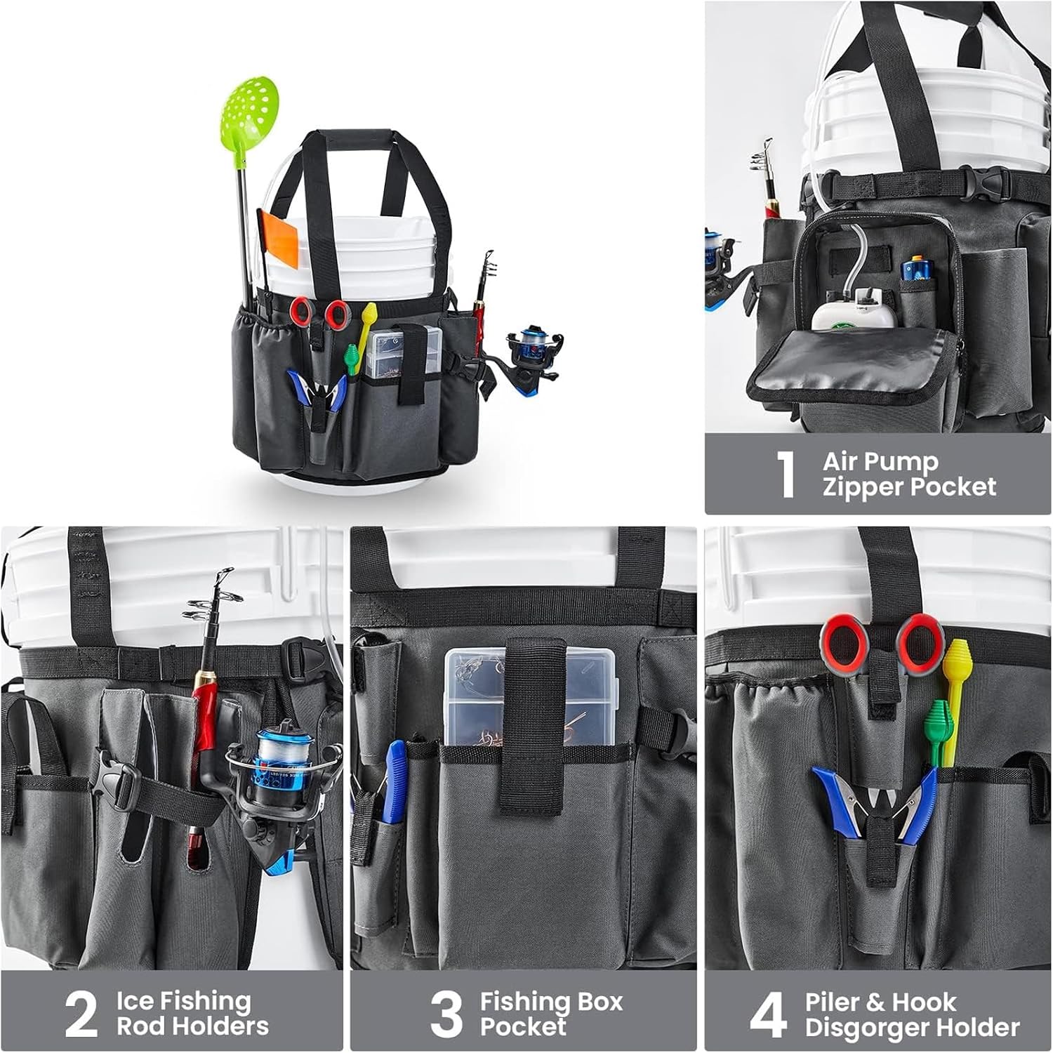  Seau De Rangement Portable Pour Outils, Tissu Ciré, Design De Soutien Automatique, étanche, Fonction Pour Atelier, Camping, Activités, Sac Pliable, Garage, Sac Organisateur De Bricolage