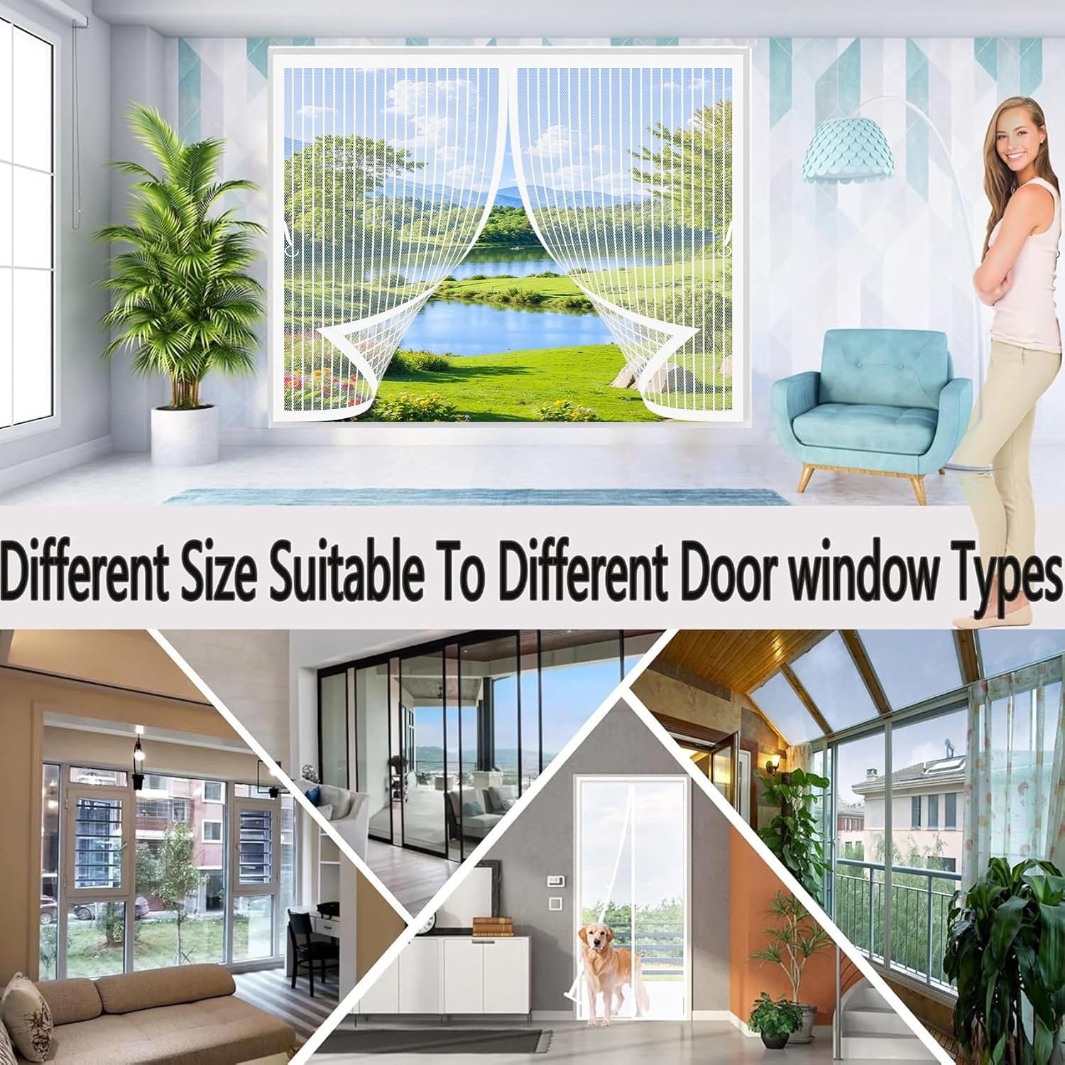  Magnetic Window Mosquito Net 99 X 95 Cm (W X H) Magnetic Seal Top And Bottom With Automatic Closure, Anti-Mosquito Curtain For Windows, White