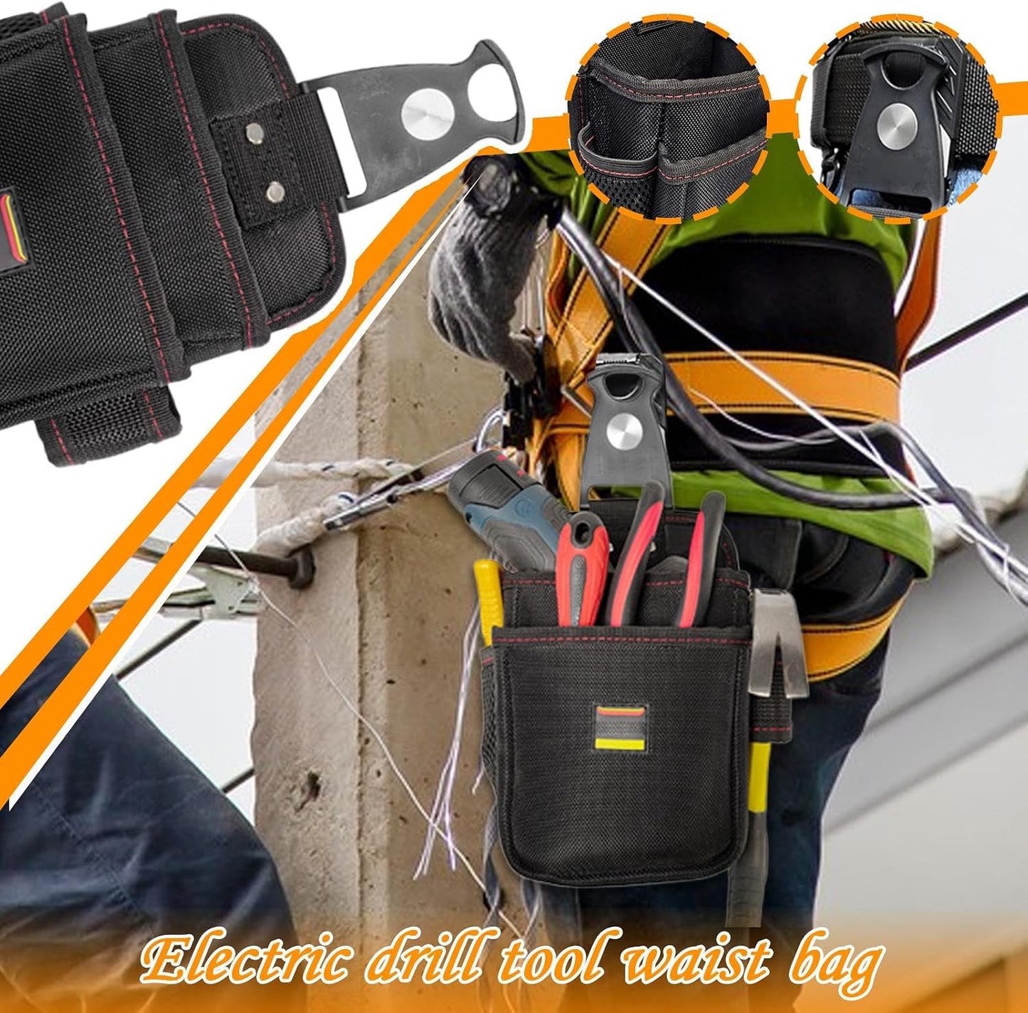 GENERIC Pochette à Outils D'électricien – Sac De Rangement à Dégagement Rapide Pour Réparation De Maison, Construction Avec Plusieurs Poches De Rangement, Porte-outils Pour Travaux électriques Et De Plomberie