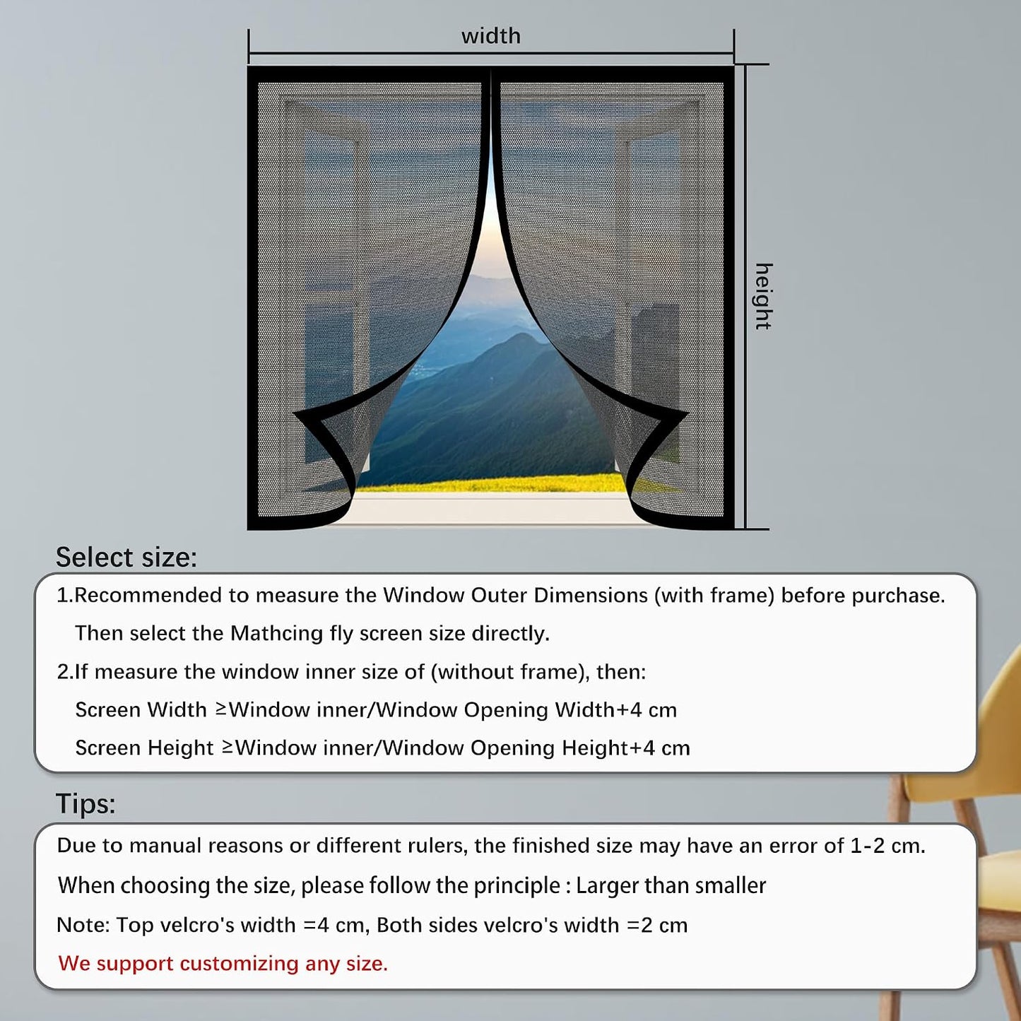  Magnetic Door Or Window Mosquito Net 86 X 113 Cm Self-Adhesive Mesh Curtain With Automatic Closing No Drilling For Corridors Windows Patio, Black