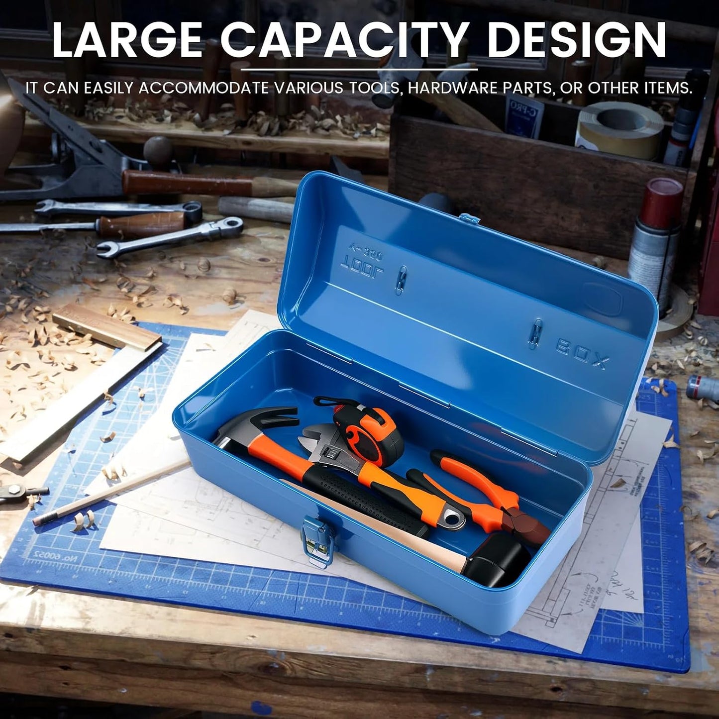  Boîte à Outils En Fer Avec Revêtement Résistant à La Rouille, Poignée Ergonomique Et Design Multi-compartiments Pour Techniciens Professionnels De Chantier
