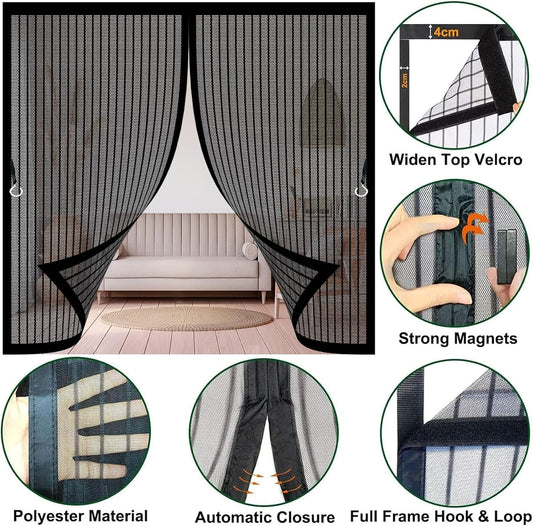  Magnetic Window Mosquito Net 133 X 84 Cm Anti-Mosquito Automatic Closing No Drilling Fine Mesh Anti-Mosquito Curtain For Doors, Various Sizes, Black