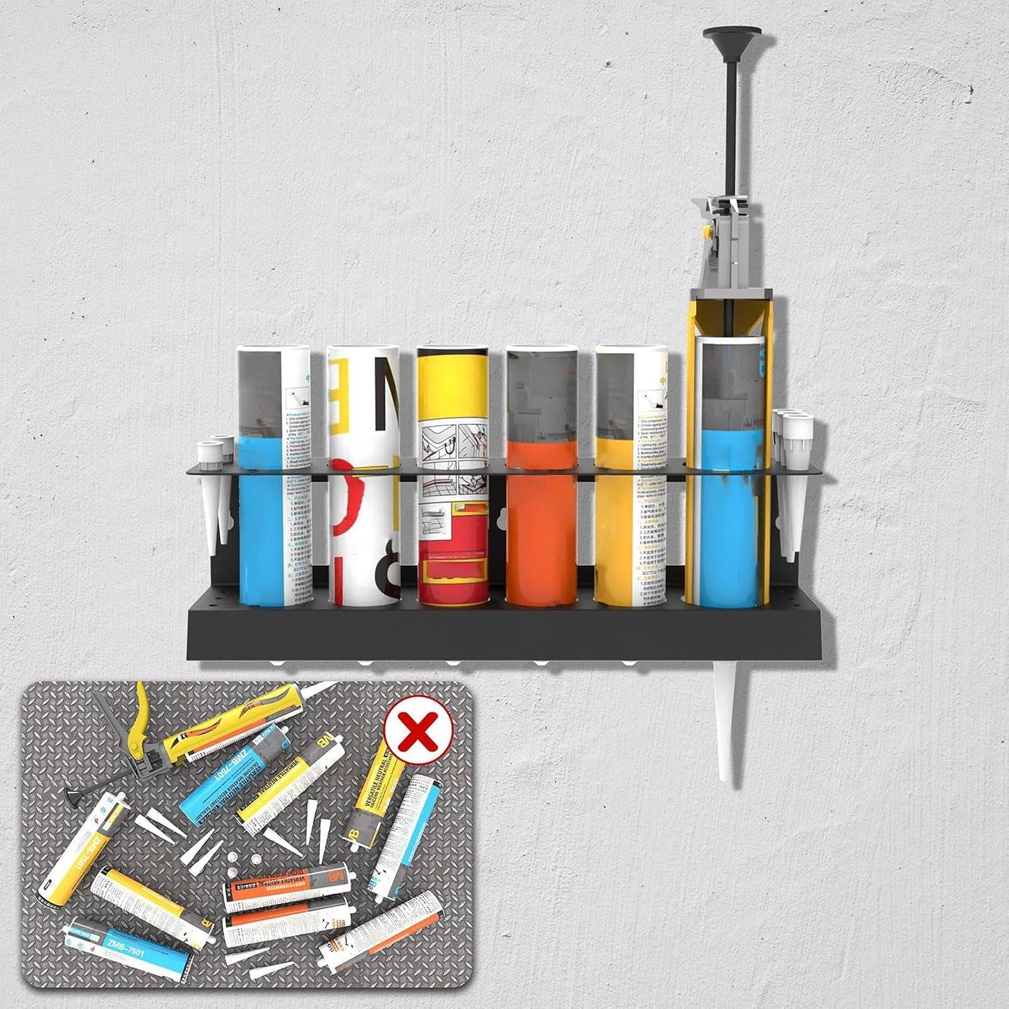 Organisateur De Tubes De Colle Mastic | Porte Tubes Joint,Organisateur Mural Pour Bombes Aérosols Et Seringues De Soudage Pour Garage Et Détail Auto