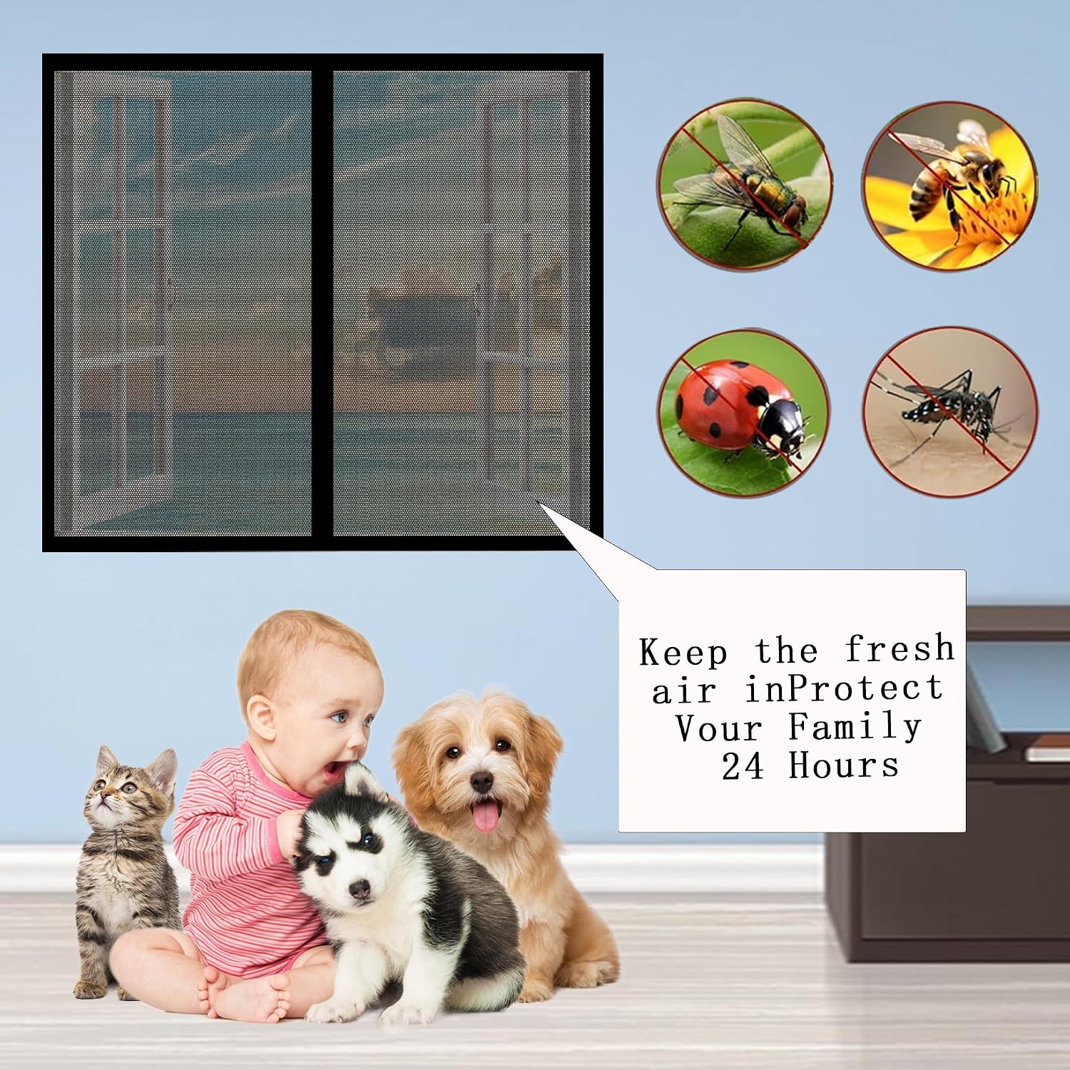  Mosquito Net Window 138 X 118 Cm Extendable Fibreglass Mesh Automatic Closure And Detachable For Living Room Window, White