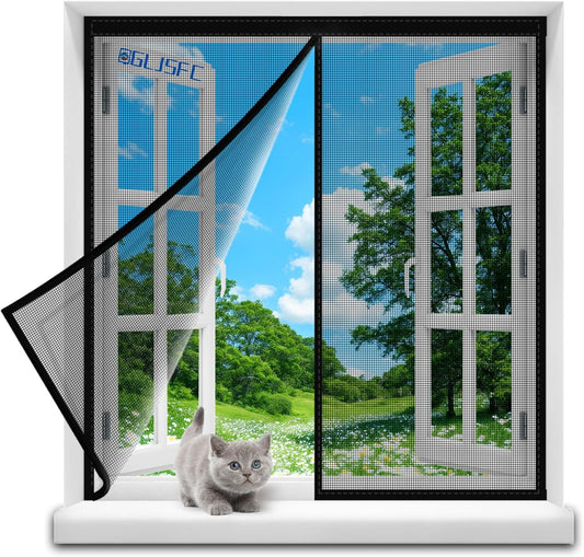  Magnetic Mosquito Net For Windows, 55 X 70 Cm Mesh Curtain, Magnetic Seal Top And Bottom With Automatic Closure, Keeps Fresh Air Inside Black