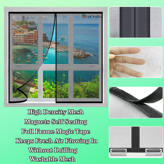  Magnetic Mosquito Net Window 125 X 125 Cm Black Magnetic Door Window With Strong Magnets For Balcony, Bedroom, Living Room, Hallway, Window