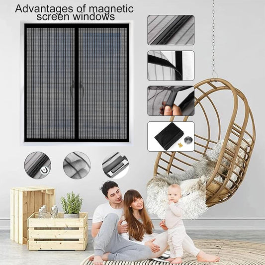  Magnetic Mosquito Net For Windows, 117 X 111 Cm, Magnetic Adsorption For Living Room, Window, Balcony, Black