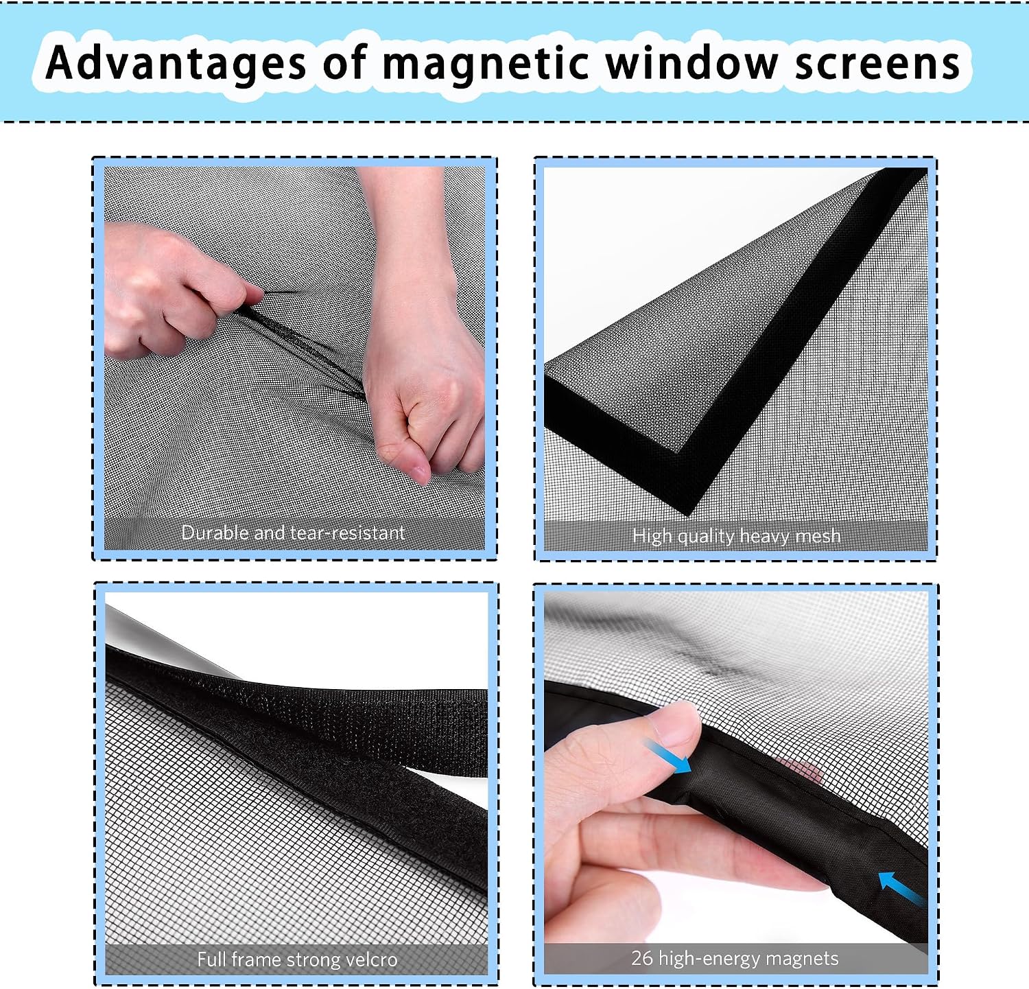  Magnetic Window Mosquito Net 126 X 204 Cm Magnetic Mosquito Net Without Tools Powerful Magnets For Window Doors Patio, Black